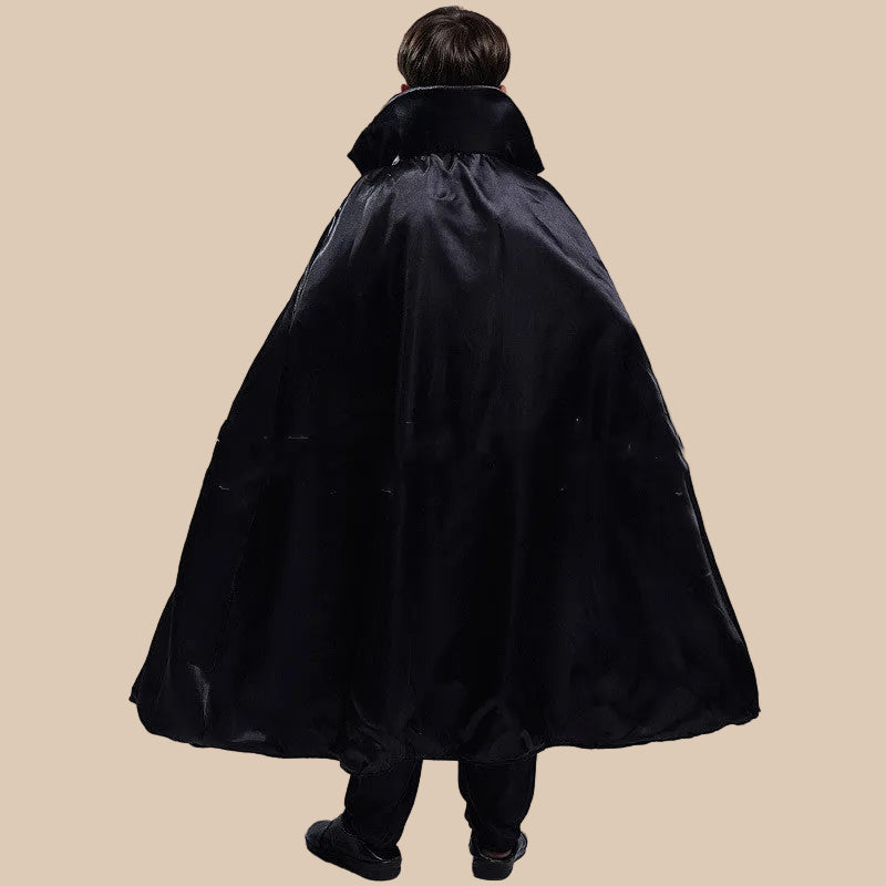 Child’s black and red vampire costume, back view