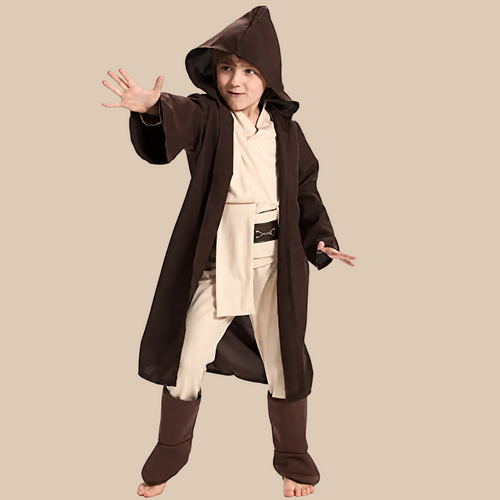 Child’s brown hooded space-fantasy costume, front view