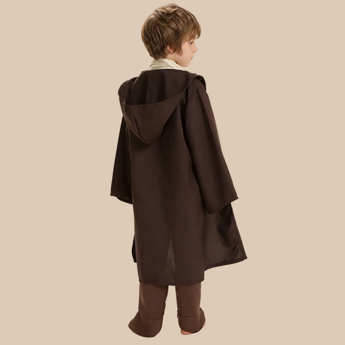 Child’s brown hooded space-fantasy costume, back view