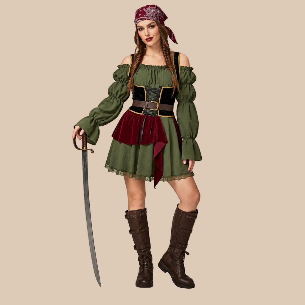 Women’s Olive & Burgundy Pirate Costume