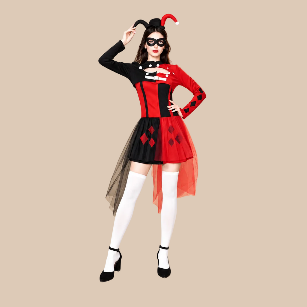 Women’s Red & Black Circus Clown Costume Set