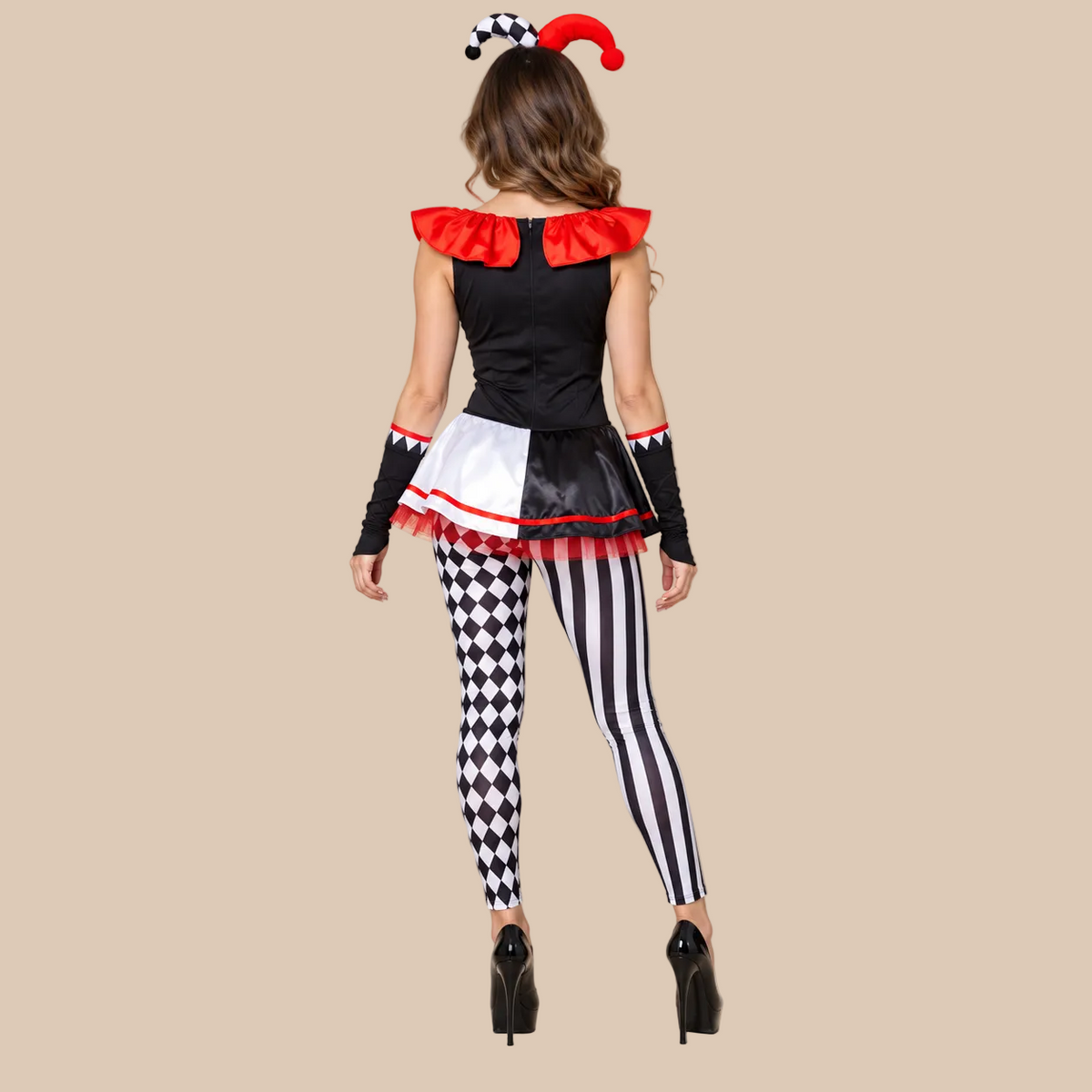 Women’s Red, Black & White Circus Clown Costume
