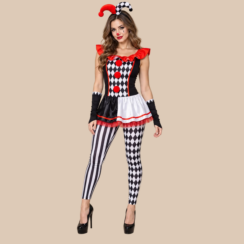 Women’s Red, Black & White Circus Clown Costume