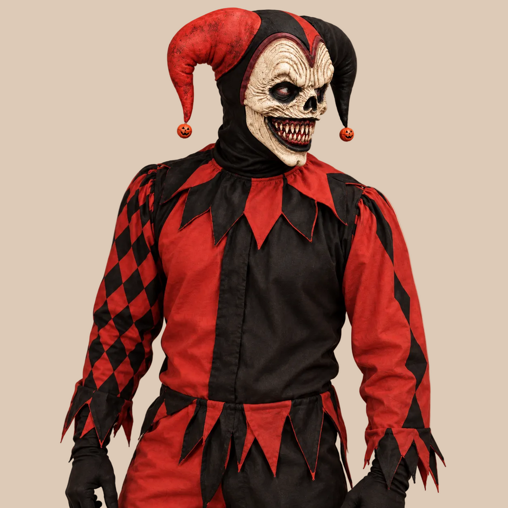 Red & Black Skull Jester Halloween Mask
