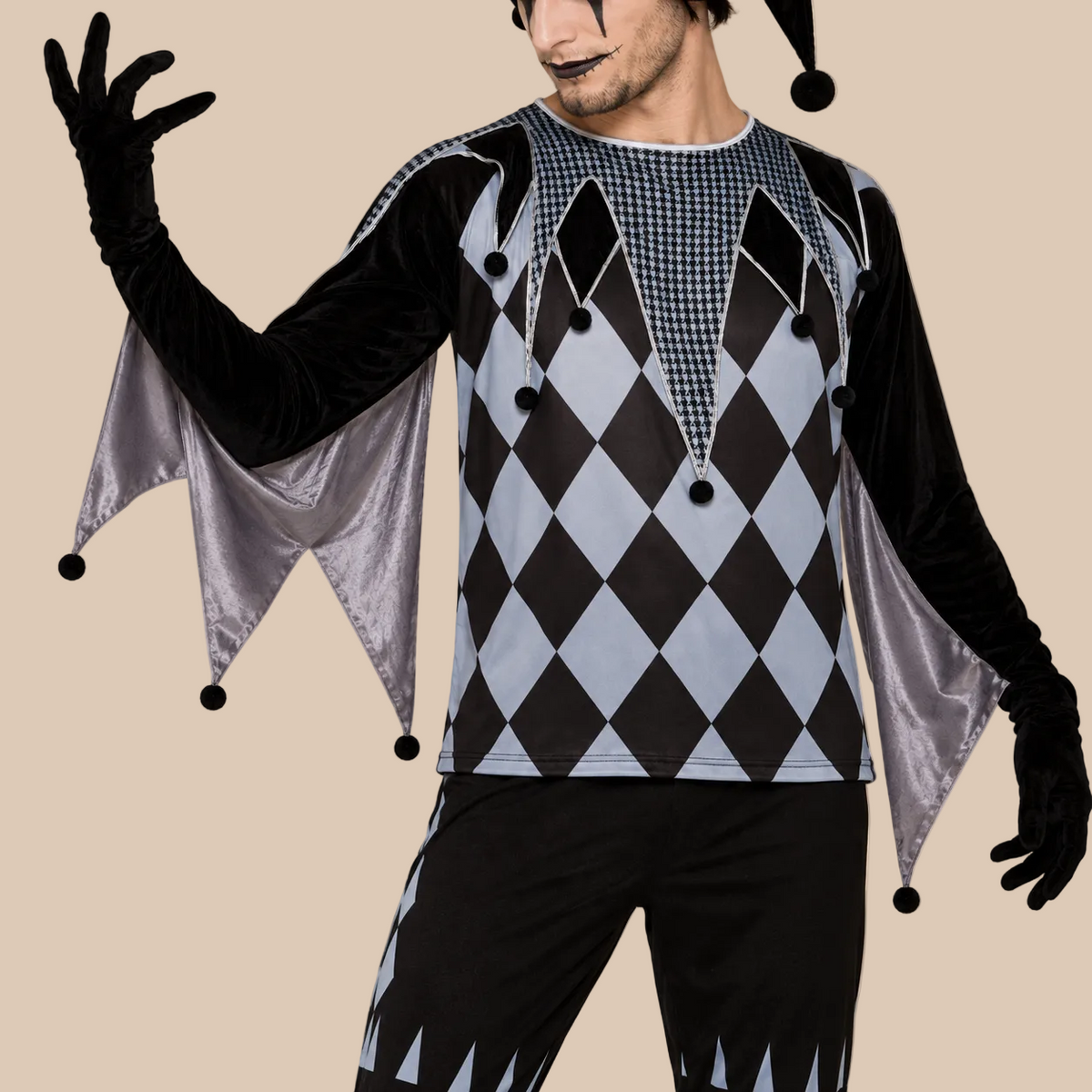 Men’s Black & White Jester Clown Costume