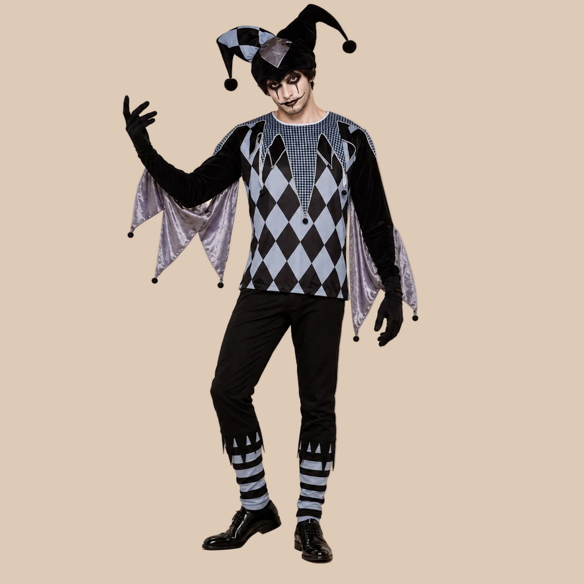 Men’s Black & White Jester Clown Costume