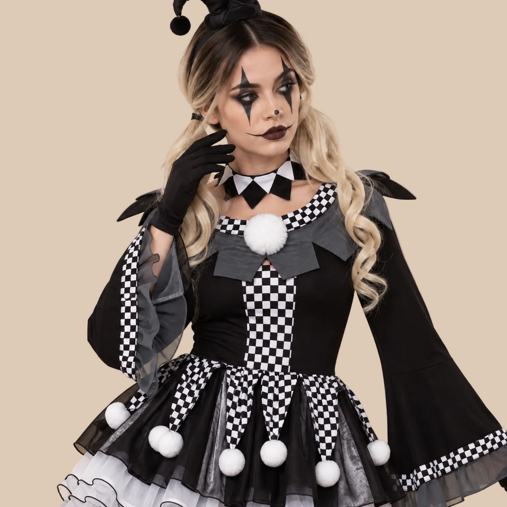 Women’s Black & White Jester Clown Costume