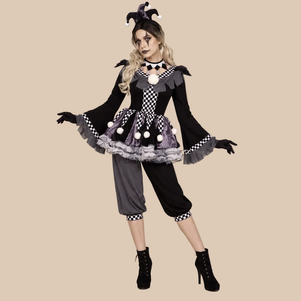 Women’s Black & White Jester Clown Costume