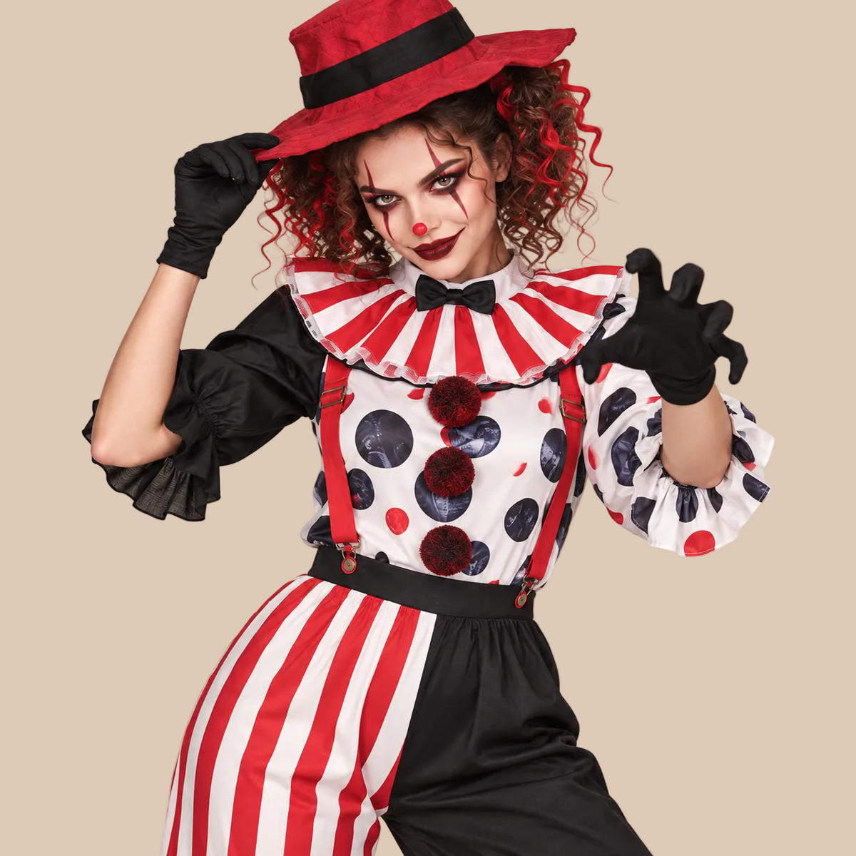 Women’s Red Striped Circus Clown Costume
