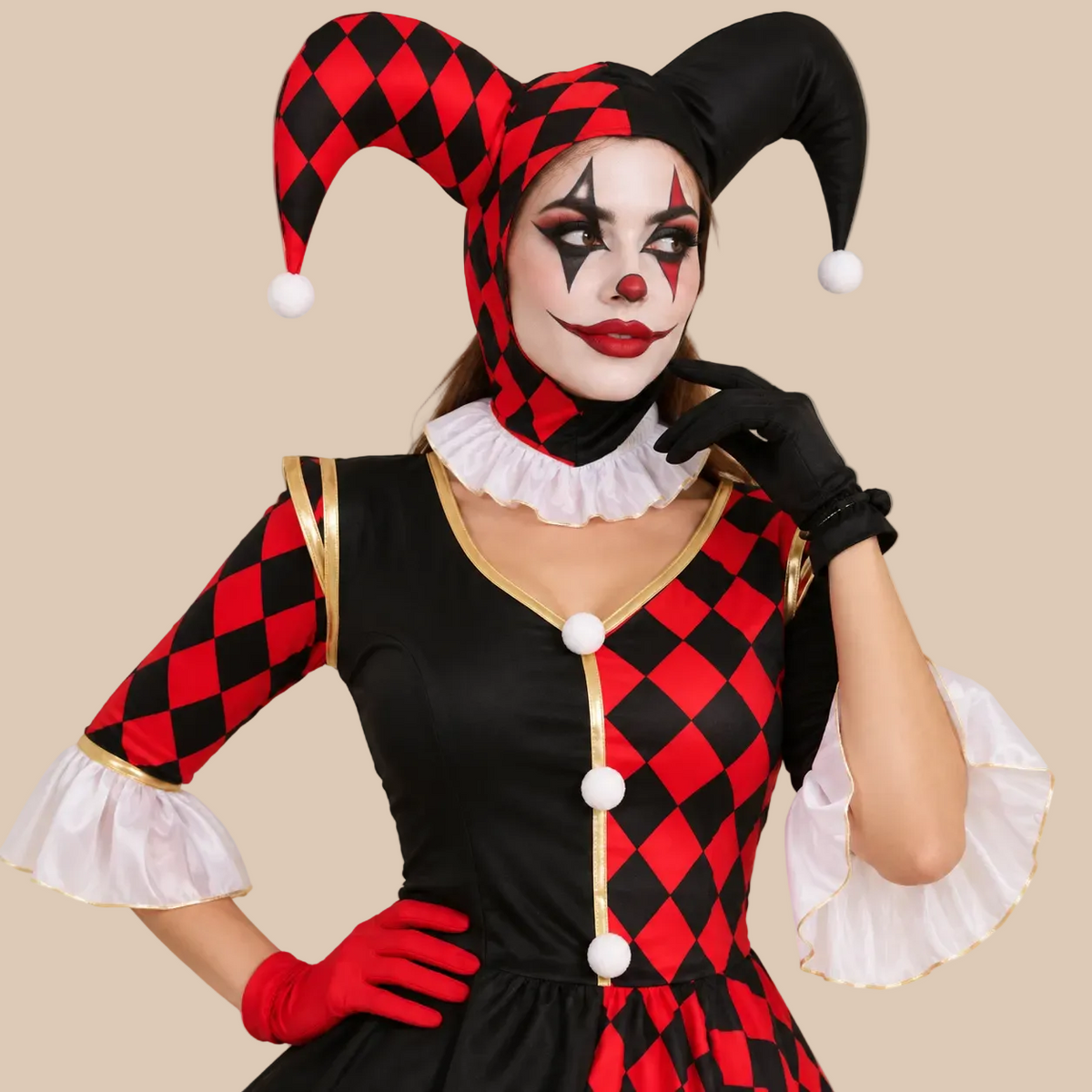 Women’s Red & Black Harlequin Clown Costume
