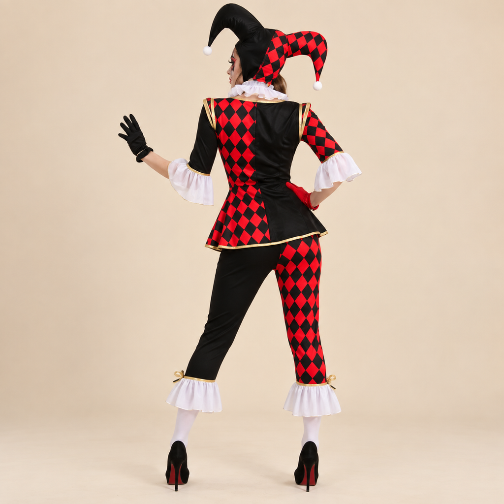 Women’s Red & Black Harlequin Clown Costume