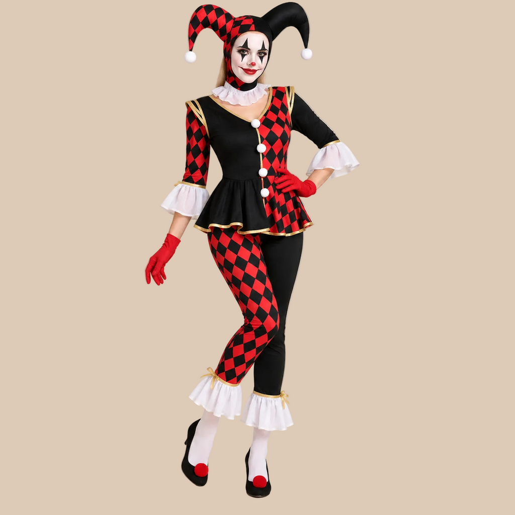 Women’s Red & Black Harlequin Clown Costume