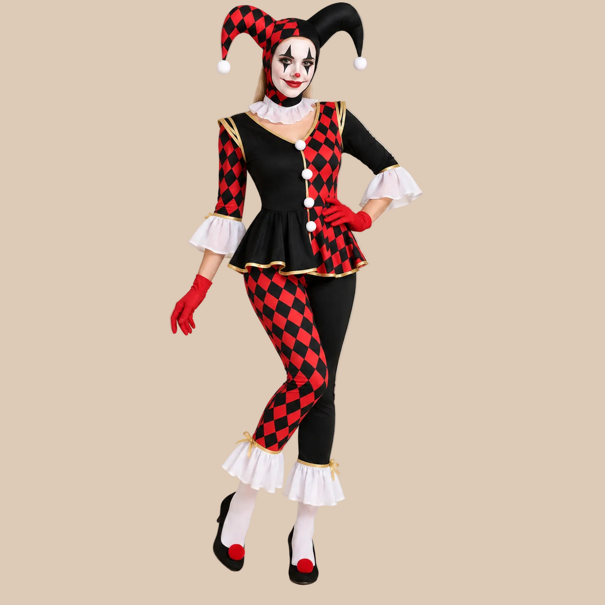 Women’s Red & Black Harlequin Clown Costume