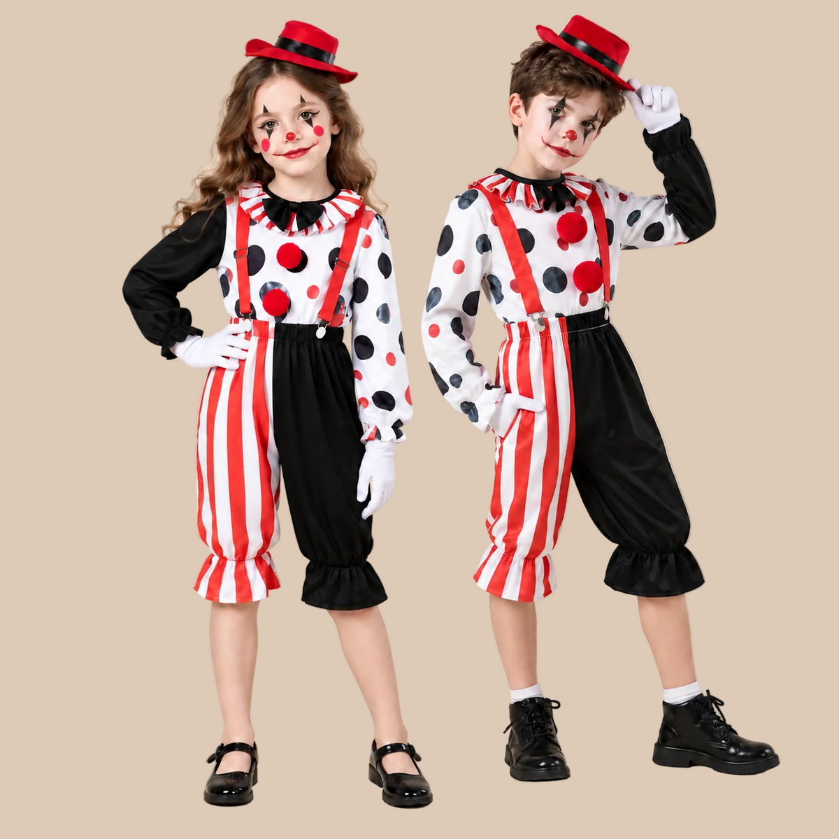 Kids’ Red & White Circus Clown Costume