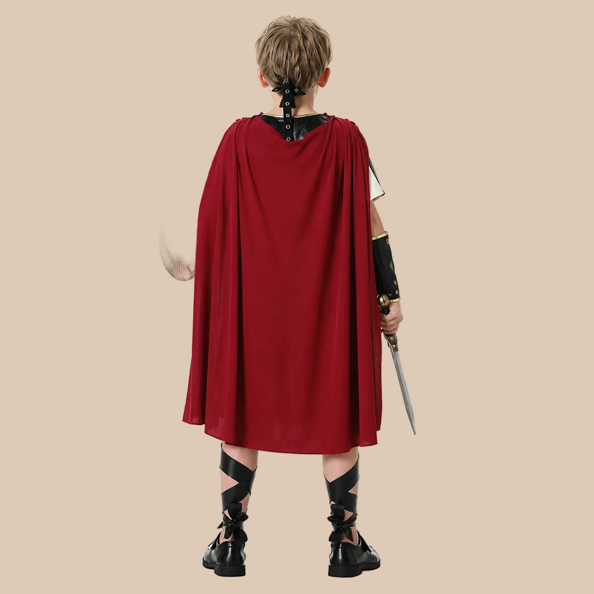 Boy’s Roman warrior costume with decorative armour, back view