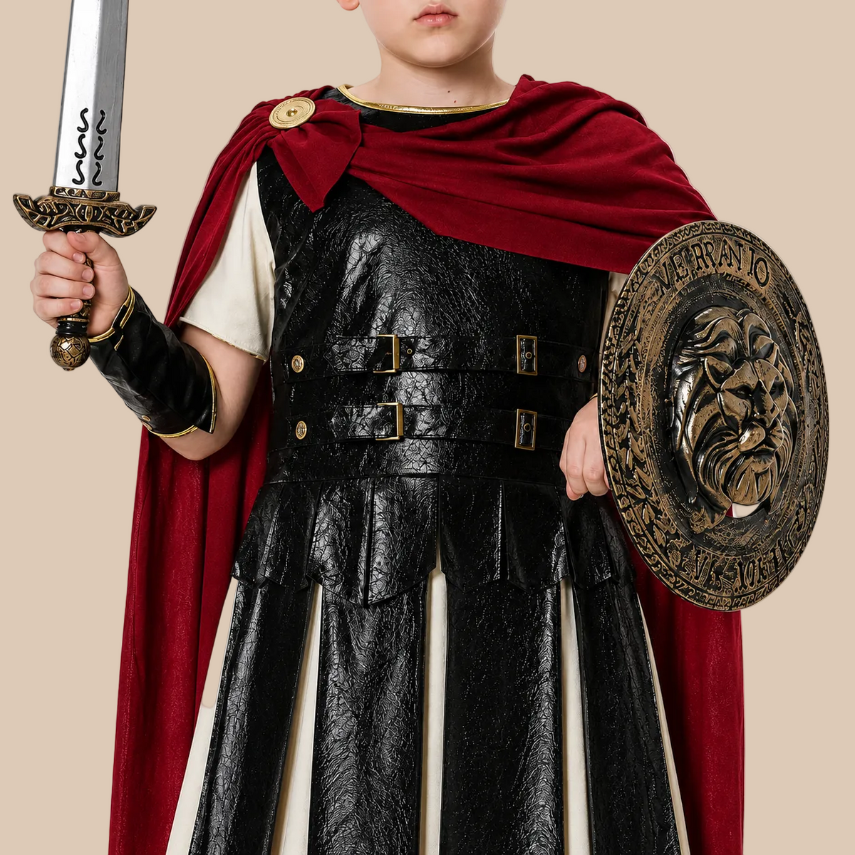 Boy’s Roman warrior costume with decorative armour, bodice details